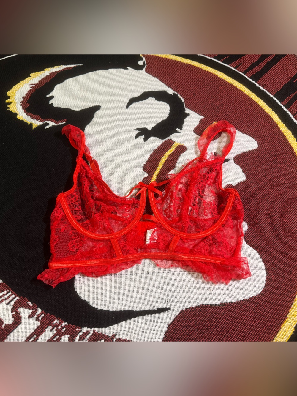 Sheer Lace Underwire Bralette in Red